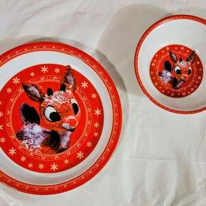 Dan Dee Rudolph Red Nosed Reindeer Melamine Plate Bowl Set Christmas Kids